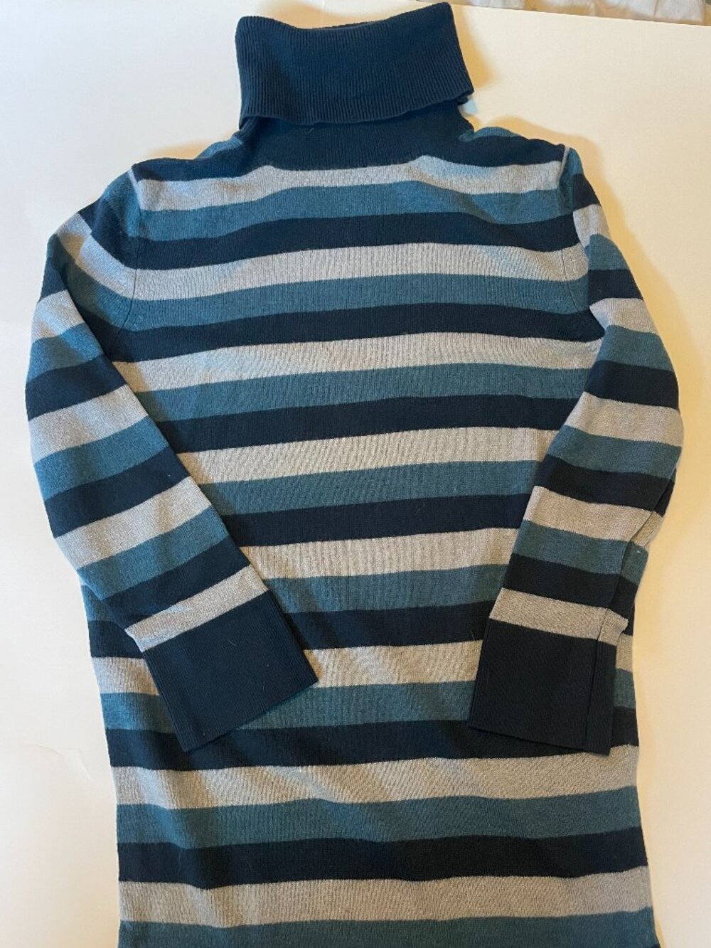 Banana Republic Womens Blue Striped 3/4 Sleeve Turtleneck Sweater